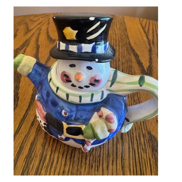 Mini Snowman Teapot Ceramic Holiday Winter Christmas Collectible - Picture 2 of 6